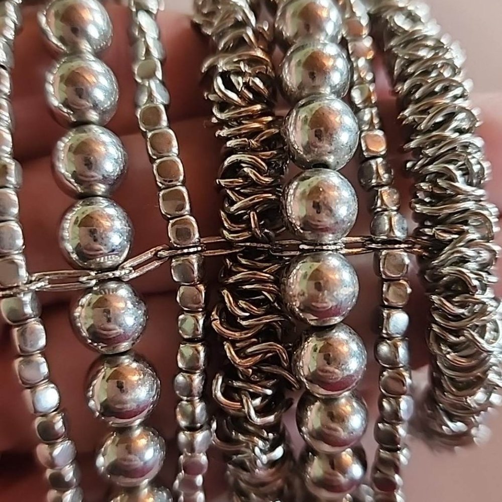 #21 Multi Layered Silver Toned Bracelet View 4